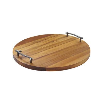 China Handmade Natural Round Tray Round Ottoman Tray Wooden Finish Coffee Tea Serving Tray for sale