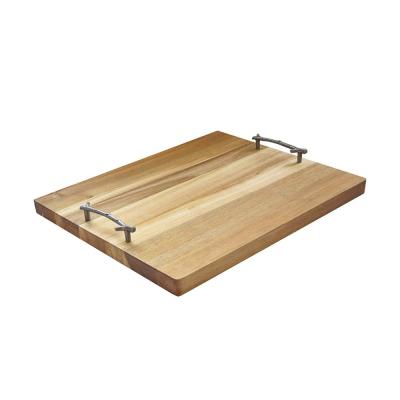 China Handmade Natural Finish Metal Twig Designed Wooden Handles Coffee Tea Dinner Rectangle Tray for sale