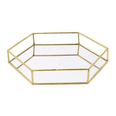 China Nordic Luxury Decorative Nesting Gold Metal Dressing Table Mirror Flower Tray Custom Made Handmade for sale