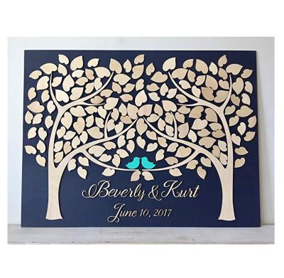 China Handmade Rustic Wedding Decoration 3D Wedding Guest Book Alternative Blue Wooden Tree for sale