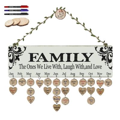 China Handmade Calendar Birthday Family Birthday Wall Hanging Wooden Plaque for Home Decoration for sale