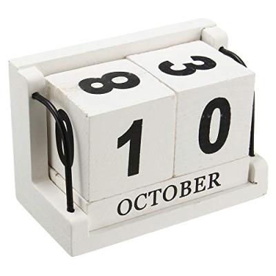 China Handmade shabby chic white wooden block vintage perpetual desk calendar for home decoration for sale