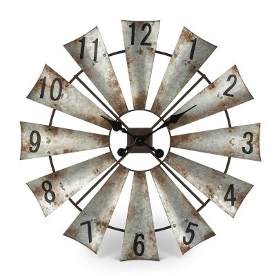 China Western Rustic Oversized Antique Style Metal Round Windmill Wall Clock for Home Office for sale