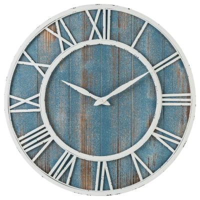 China Antique style decorative rustic blue wooden wall clock for home decoration for sale