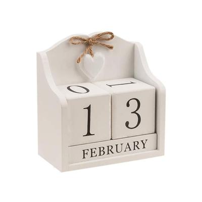 China Handmade White Wedding Wood Blocks Advent Perpetual Desk Calendar for Home and Office Decoration for sale