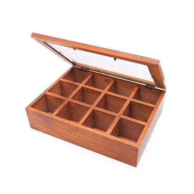 China Handmade Classic Adjustable Wooden Tea Storage Box With 12 Compartments for sale