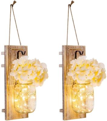 China Europe 2 Pack Mason Jar Sconces For Wall Decor With LED Fairy Lights Bedroom Decorative Chic Hanging Decor Mason Jars for sale