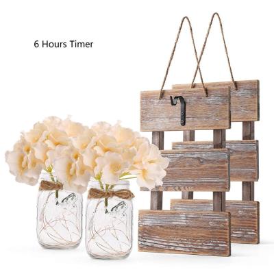 China Europe Wholesale Rustic Wooden Hanging Mason Jar Sconces With LED Fairy Lights for sale