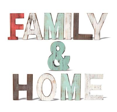 China Decorative Rustic Wooden Home and Family Word of Europe Signs Freestanding Wooden Letters Cutouts for sale