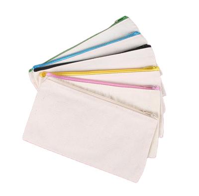 China Custom Made Eco-friendly Eco Canvas Makeup Bags Zipper Pouch Pencil Case Travel Blank Canvas Cosmetic Bag for sale