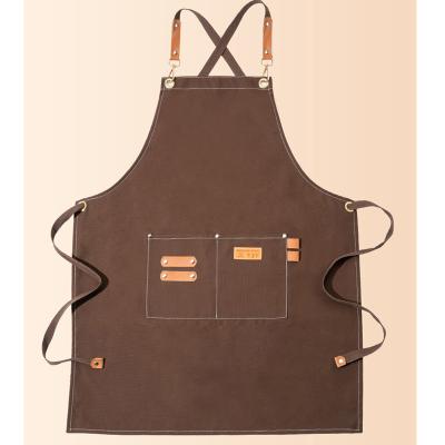 China Barber Shop Custom Fashion Long Cake Milk Tea Bartender Restaurant Logo Cotton Canvas Work Apron Long Cleaning Apron for sale