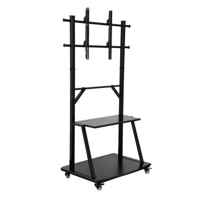 China Rolling Steel TV Mount Stand On Wheels For Flat Screen TV, 32-71 Inch Mobile Cart With Height Adjustable Metal Shelf for sale