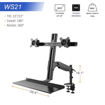 China Metal Stand Up Workstation with Dual Monitor Mount - Adjustable Standing Height Converter and Monitor Counterweight Desktop Keyboard Arm for sale