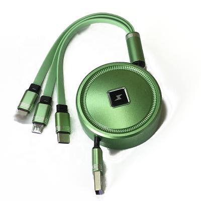 China New Arrival Retractable Green Color Retractable 3 In 1 USB Cable USB Data And Charging Cable for sale