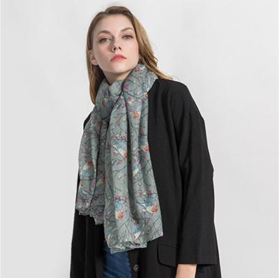 China Wholesale Soft Smooth Feeling Printing Thousand Gray Bird Scarves Charming Veil Women Bird Print Scarf for sale