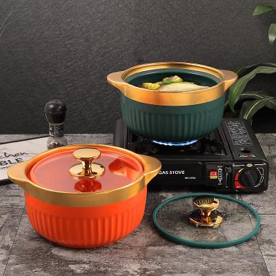 China Creative European Home Used Cookware With Lid Ceramic Oven Mini Stoneware Casserole Soup Safe Pot for sale