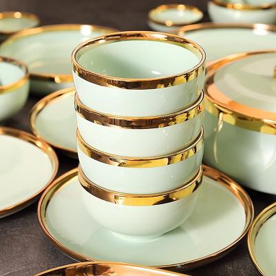 China European Retro Glazed Bowls Nordic Ceramic Personality Dishes Tableware Dinnerware Porcelain Dinner Sets for sale