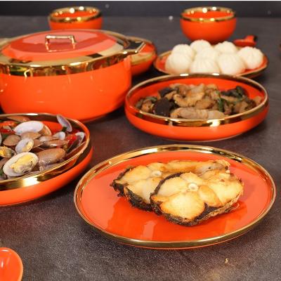 China European Porcelain Dinnerware Bowls Orange Dishes Set Nordic Style Ceramic Dinnerware Sets for sale