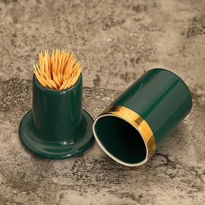 China European hot sale customized ceramic restaurant hotel green glossy neutral toothpick holder for sale