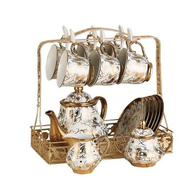 China European Luxury High Quality Ceramic Coffee Mug Set Vintage Tea Cup With Storage Rack for sale