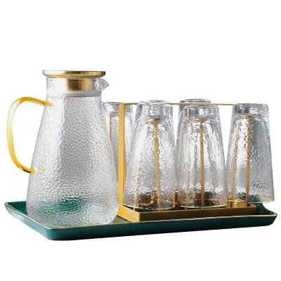 China Casual High Borosilicate Glass Water Jug Cup Set Wavy Glass Water Kettles Set for sale