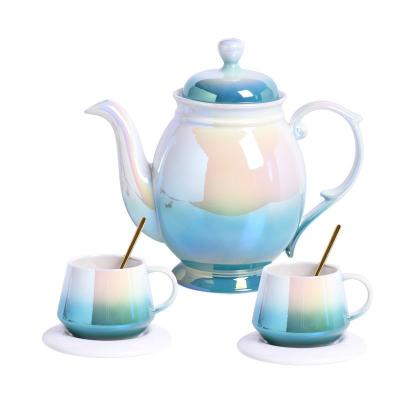 China European Household Accessories China Material Large Tea Coffee Pot Set Tilted Water Bead Cup Kettle Set With Shelf for sale