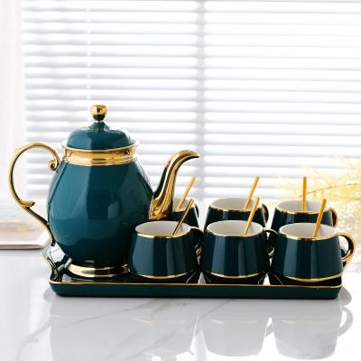 China Light Luxury European High End Style Coffee Pot Set Tilted Cup Kettle Set With Tray for sale