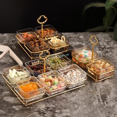 China Luxury European Dessert Storage Compote Dried Fruit Dish Metal Snack Glass Candy Serving Tray Wedding Decor for sale