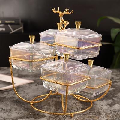 China Desert Cake and Fruit Plate Occasional Stand Plated Table Display Decorative Serving Trays Fawn Glass Fruit Bowl for sale