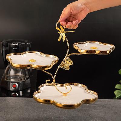 China Occasional Western Dry Rack Shelf Porcelain Banquet Green Ceramic Dish Three Tier Decoration Cake Stand Fruit Tray for sale