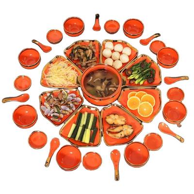 China Reunion Best Selling European Series Orange Ceramic Tableware Ceramic Bowl Gift Set for sale