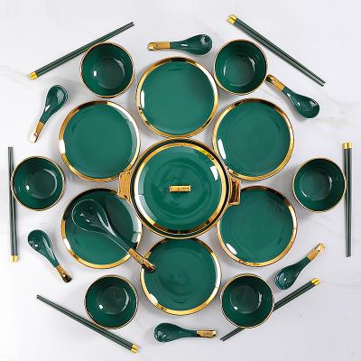 China European high quality kitchen OEM dinner ware porcelain dinner set ceramic green dinnerware for sale