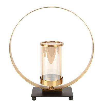 China Lighting Most Popular Round Metal Wedding Vase With Candle Holder Glass For Table Centerpieces Wedding Decoration for sale