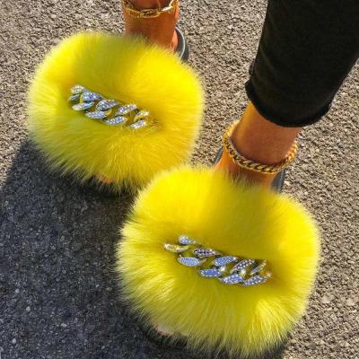 China 2022 new design real fur slippers wholesale waterproof fluffy fox fur slippers fur slippers for women for sale