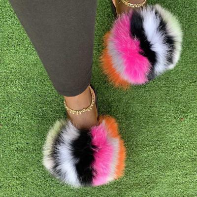 China Waterproof fluffy fur slippers smudge fur slippers brown slippers like a fur fox for sale