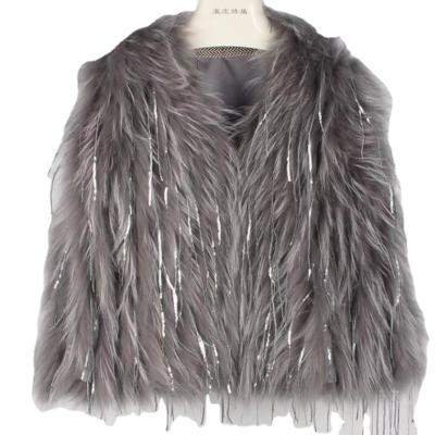 China 2022Customized Long Sleeve Warm Raccoon Fur Jacket Women Waterproof Winter Women Coat Fashion Ladies Fur Jacket for sale