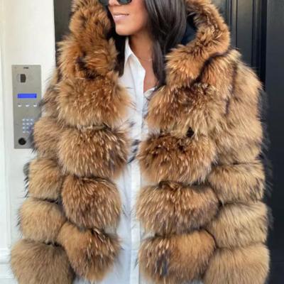 China Waterproof Long Sleeves Fashion Women Real Fur Fluffy Fox Fur Jacket Winter Coat For Ladies for sale