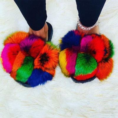 China Wholesale Fashion Waterproof Fur Ball Slippers For Women Real Fur Ball Fur Slippers for sale