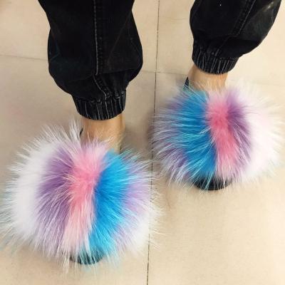 China Waterproof Fur Slippers Fur Slides Pink Fur Slippers for sale