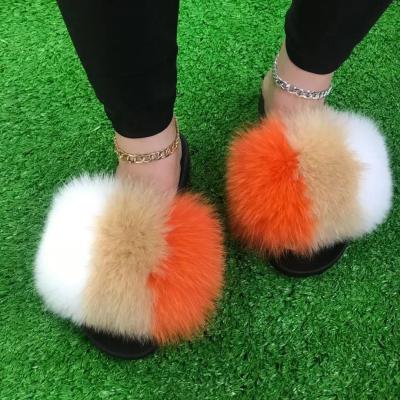 China Real Fur Slippers Youth Fox Waterproof Fur Slippers Real Fur Slides Smudge for sale