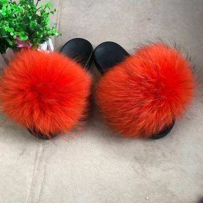 China Women Waterproof Stable Soft Wholesale Slippers Sandals Natural Quality Color Raccoon Fur Slides for sale