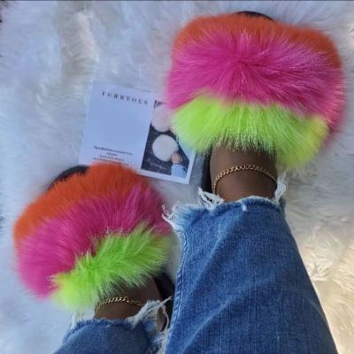 China Real Furry Fox Fur Slippers Waterproof Slippers Slides China Fox Fur Slipper for sale