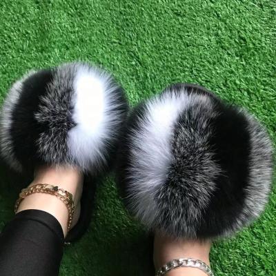 China Waterproof Fox Fur Slippers Raccoon Fur Slippers Slides for sale