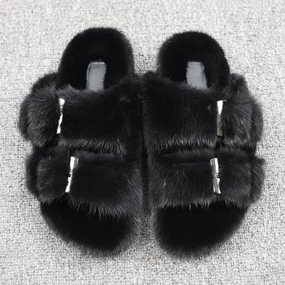 China 2022 Wholesale Fashion Custom Winter Warm Breathable Real Fur Luxury Slippers Mink Fur Slides For Women for sale