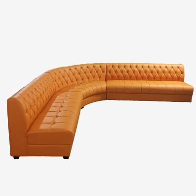 China 2023 Modern Booth Seating Customized L Shape Orange Leather Seating Sofa For Nightclub Bar for sale