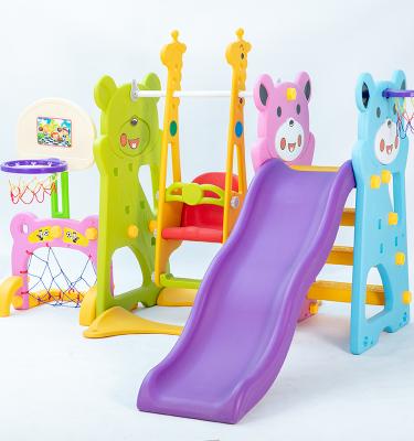 China Easy to install made in high quality porcelain bear 5 in 1 plastic playground slide and swing set for sale