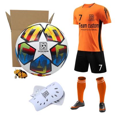 China Team Custom Soccer Uniform Sets Print LOGO Soccer Ball Quick Dry Blank Match Forming Quick Dry Breathable Orange Tank Top for sale