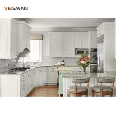 China Weather Proof Vegman Modern White PVC Island Kitchen Pantry Modular Cabinet Shaker Style Kitchen Cabinet Designs for sale