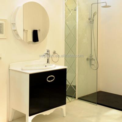 China Waterproof Asian Style Aluminum Black Acrylic Bathroom Cabinet With Mirror for sale