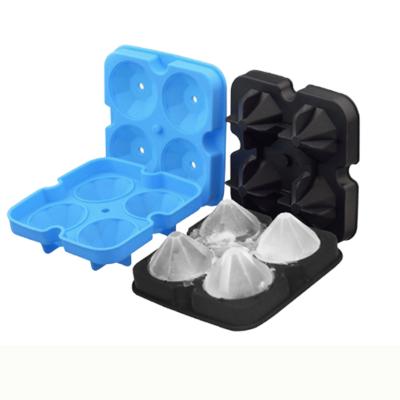 China Viable Instruments 4 Cavity Diamond Shape Ice Mold DIY Silicone Part Crystal Square Diamond Ice Ball Moldr For Beer for sale